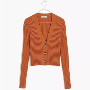 MADEWELL Women's Rust orange Brenville Crop Cardigan Sweater XS NC687 wool